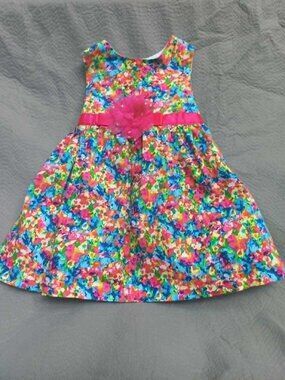 Rare Editions 24M Watercolor Dress & Bloomer Set Pink & Yellow, Blue, Rhinestone